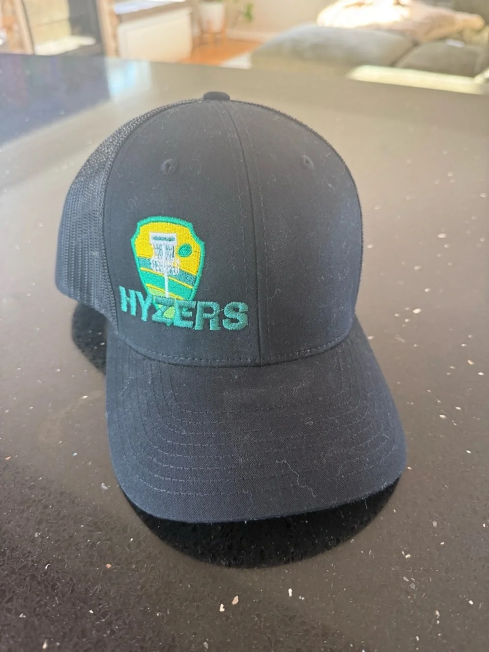 Disc Golf Black Trucker Hat with Green & Yellow HYZERS Patch